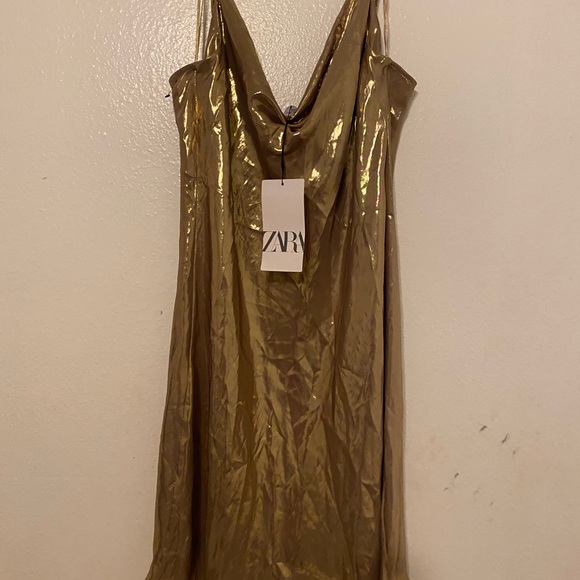 Zara Gold Satin Mini Dress - Picture 4 of 7
